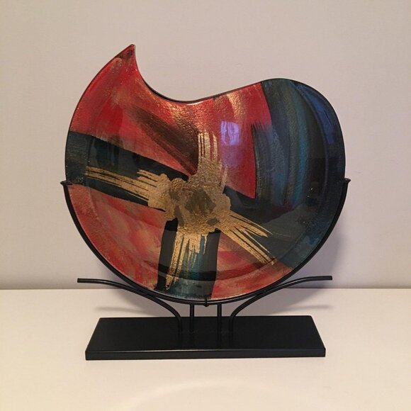 Hand-Painted Abstract Glass Decorative Vase With Stand - Picture 3 of 6